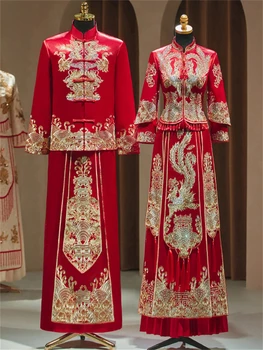 Традиционная Классическая Вышивка Феникса, Свадебное платье для пары Чонсам, Изысканные Платья с кисточками, Одежда