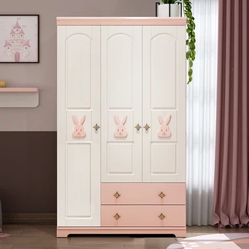 Трехдверный шкаф-купе Nordic rabbit, деревянные шкафчики для спальни, простой современный детский гардероб для девочек, большой шкаф
