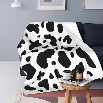 Фланелевое одеяло с 3D рисунком коровы, весна и осень, черно-белая кожа животных, Переносное Мягкое Одеяло, Домашний Диван, ковер