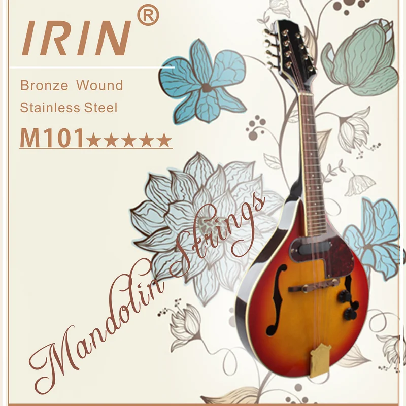 IRIN M101 Полный комплект Струн для Мандолины с бронзовой обмоткой, из нержавеющей Стали, Серебристого и глянцевого цвета, Гитарные струны и аксессуары