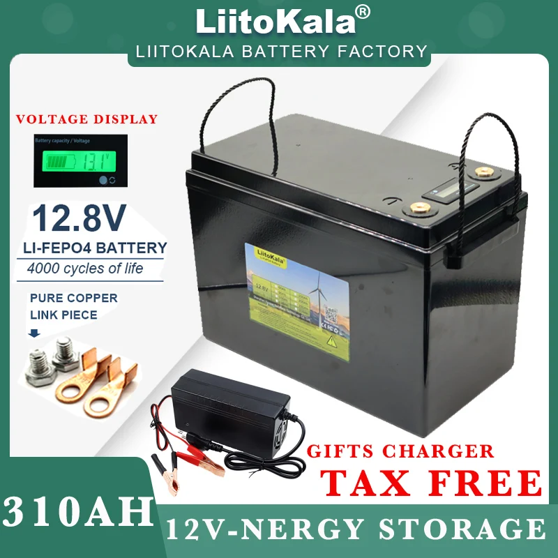 LiitoKala 12V 310ah 280ah 120AH 60ah LiFePO4 Аккумулятор 12,8 V Литий-железо-фосфатные Аккумуляторы для туристических автомобилей 14,6V Зарядное устройство Беспошлинно