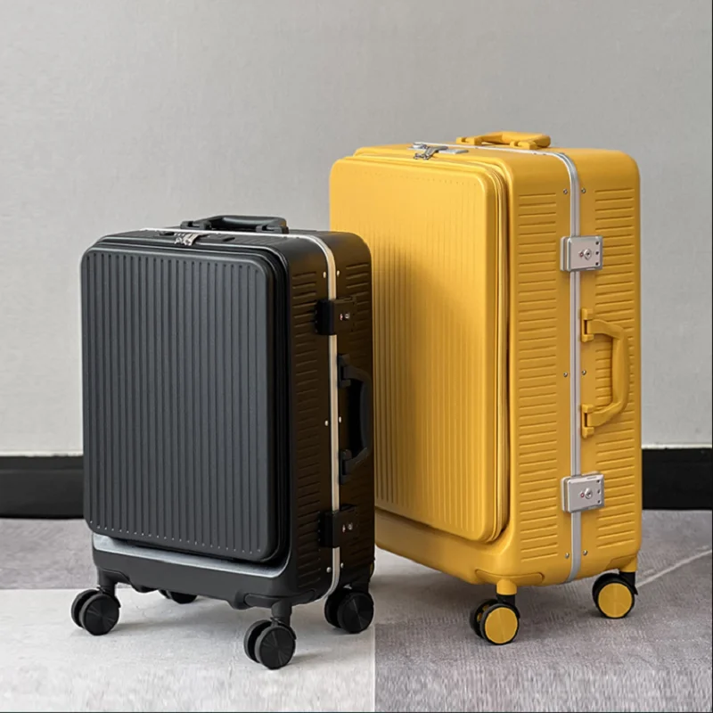 Открывающийся спереди чемодан на алюминиевой раме с USB-портмоне для студентов, кейс для путешествий с паролем, чемодан для отдыха пары