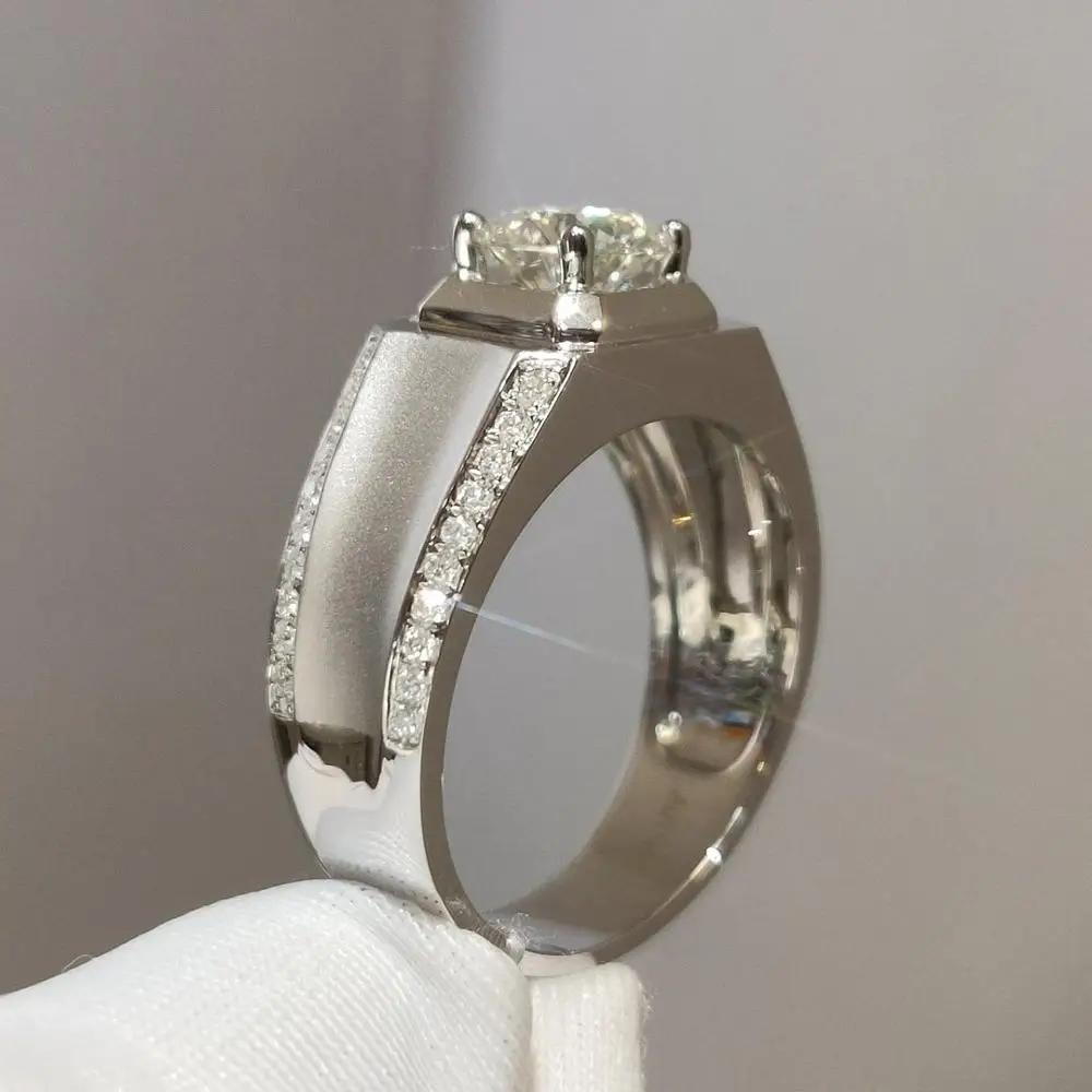 Кольцо с муассанитом из чистого белого золота 18 карат, 1 карат, цвет D, Основной камень, Обручальное кольцо на Годовщину свадьбы