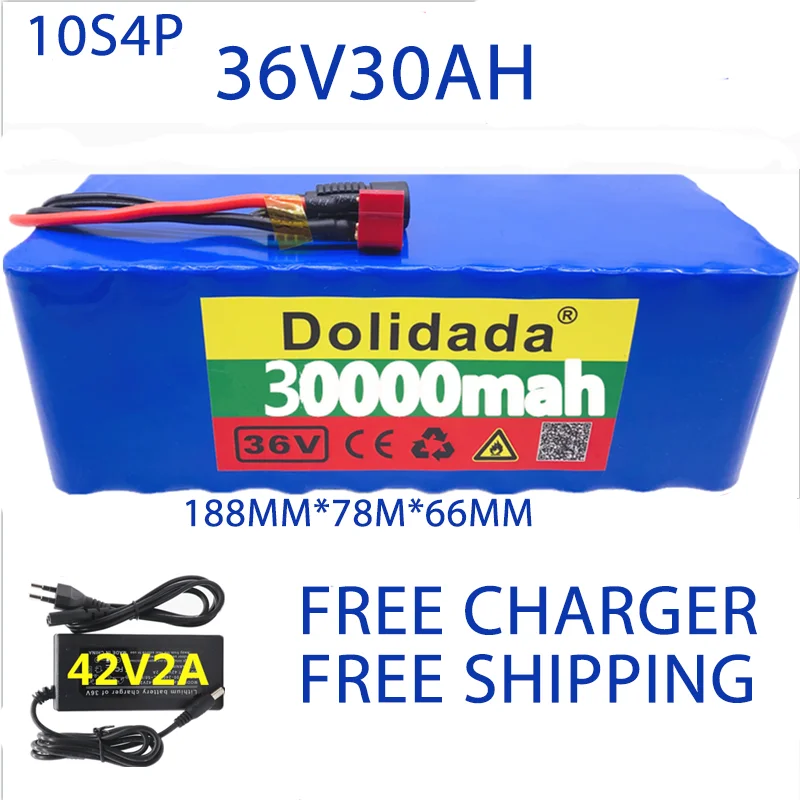Batterie 10S4P 36V 100000mAh pour vélo électrique, BMS, chargeur 42V 2A nouveauté