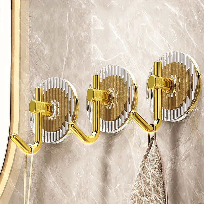 1 шт. Клейкие настенные крючки Акриловые крючки для душа Для подвешивания Золотые самоклеящиеся крючки Держатель для полотенец Аксессуары для ванной комнаты