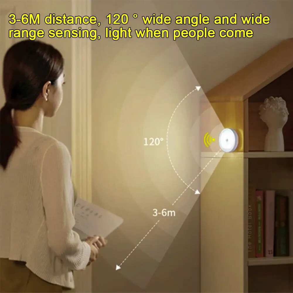 Светильник с датчиком движения, светодиодные USB-ночники, Круглая платная лампа для спальни, кухни, лестницы, прихожей, гардероба, освещения шкафа