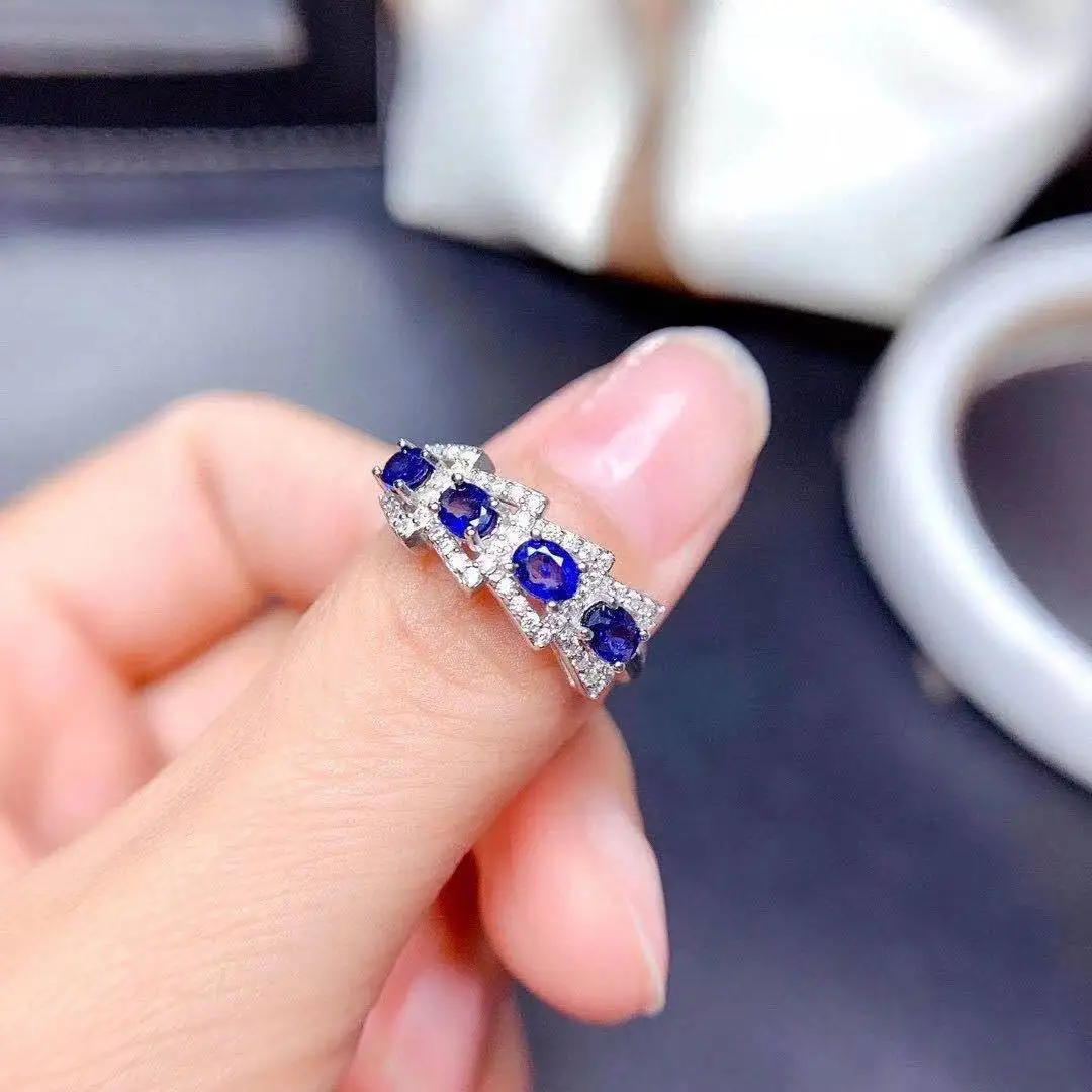 Стиль дизайна, Серебряное кольцо из аспира для офисной женщины, 3 мм * 4 мм, Натуральный синий сапфир, Серебряное кольцо, Ювелирные изделия из серебра 925 пробы с сапфиром